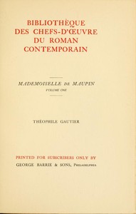 Cover of Mademoiselle de Maupin, Volume 1 (of 2)