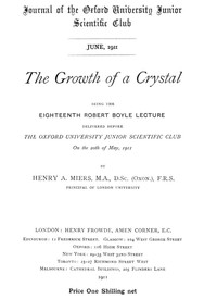 Cover of The Growth of a Crystal Being the eighteenth Robert Boyle lecture