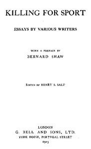 Cover of Killing for Sport: Essays by Various Writers