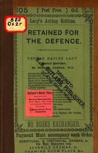 Cover of Retained for the Defence: A Farce, in One Act
