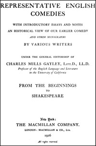 Cover of Representative English Comedies, v. 1. From the beginnings to Shakespeare