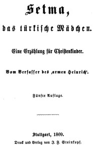 Cover of Setma, das türkische Mädchen: Eine Erzählung für Christenkinder