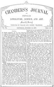 Cover of Chambers's Journal of Popular Literature, Science, and Art, No. 721 October 20, 1877