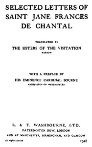Cover of Selected Letters of Saint Jane Frances de Chantal