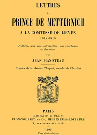 Cover of Lettres du prince de Metternich à la comtesse de Lieven, 1818-1819