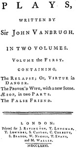 Cover of Plays, written by Sir John Vanbrugh, volume the first