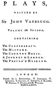 Cover of Plays, written by Sir John Vanbrugh, volume the second