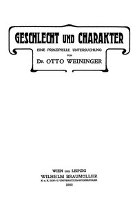 Cover of Geschlecht und Charakter: Eine prinzipielle Untersuchung