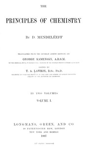 Cover of The Principles of Chemistry, Volume I
