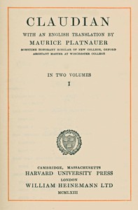 Cover of Claudian, volume 1 (of 2) With an English translation by Maurice Platnauer