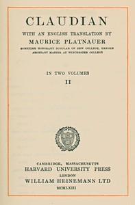 Cover of Claudian, volume 2 (of 2) With an English translation by Maurice Platnauer