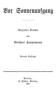 Cover of Vor Sonnenaufgang: Soziales Drama