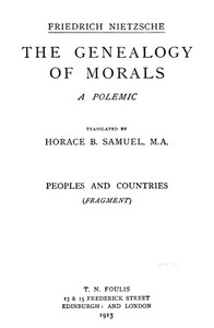 Cover of The Genealogy of Morals The Complete Works, Volume Thirteen, edited by Dr. Oscar Levy.
