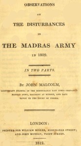 Cover of Observations on the Disturbances in the Madras Army in 1809