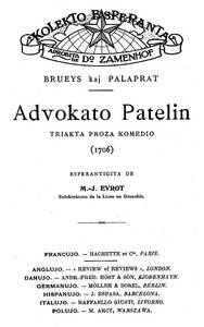 Cover of Advokato Patelin: Triakta proza komedio