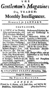 Cover of The Gentleman's Magazine, January 1731 Or, Trader's Monthly Intelligencer
