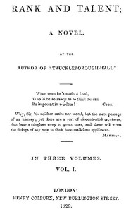 Cover of Rank and Talent; A Novel, Vol. 1 (of 3)