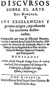 Cover of Discursos sobre el arte del dançado y sus exelencias y primer origen, reprobando las acciones deshonestas