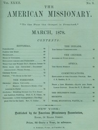 Cover of The American Missionary — Volume 32, No. 03, March, 1878