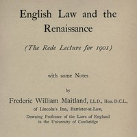 Cover of English Law and the Renaissance The Rede Lecture for 1901