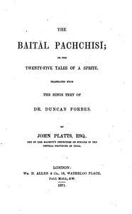 Cover of The Baitâl Pachchisi; Or, The Twenty-Five Tales of a Sprite Translated From the Hindi Text of Dr. Duncan Forbes