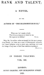Cover of Rank and Talent; A Novel, Vol. 3 (of 3)