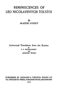 Cover of Reminiscences of Leo Nicolayevitch Tolstoi