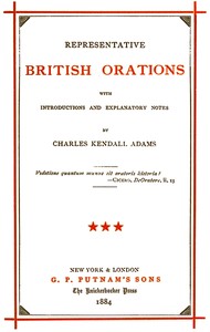Cover of Representative British Orations Volume 3 (of 4) With Introductions and Explanatory Notes