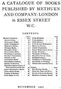 Cover of A Catalogue of Books Published by Methuen and Company, November 1907