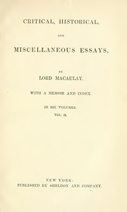 Cover of Critical, Historical, and Miscellaneous Essays; Vol. 2 With a Memoir and Index