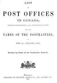 Cover of List of post offices in Canada, with the names of the postmasters ... 1866