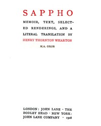 Cover of Sappho: Memoir, text, selected renderings, and a literal translation