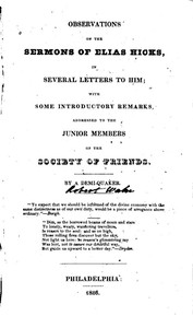 Cover of Observations on the Sermons of Elias Hicks In Several Letters to Him; With Some Introductory Remarks, Addressed to the Junior Members of the Society of Friends.