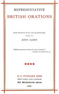 Cover of Representative British Orations Volume 4 (of 4) With Introductions and Explanatory Notes