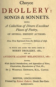 Cover of Choyce Drollery: Songs and Sonnets Being a Collection of Divers Excellent Pieces of Poetry, of Several Eminent Authors.