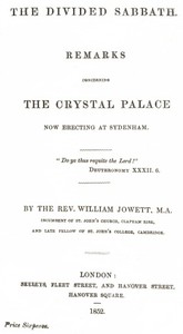 Cover of The Divided Sabbath remarks concerning the Crystal Palace now erecting at Sydenham