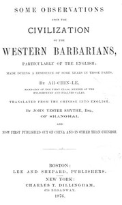 Cover of Some Observations Upon the Civilization of the Western Barbarians, Particularly of the English made during the residence of some years in those parts.