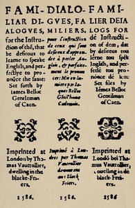 Cover of Familiar dialogues : $b for the instruction of them, that be desirous to learne to speake English, and perfectlye to pronounce the same