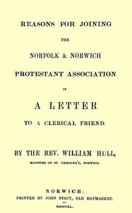 Cover of Reasons for joining the Norfolk & Norwich Protestant Association in a letter to a clerical friend