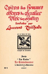 Cover of Epitres des hommes obscurs du chevalier Ulric von Hutten traduites par Laurent Tailhade