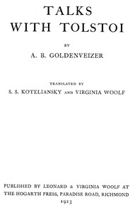 Cover of Talks with Tolstoi