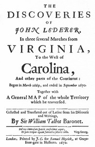 Cover of The Discoveries of John Lederer In three several Marches from Virginia to the East of Carolina, and other parts of the Continent