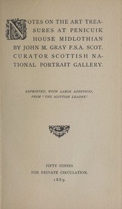 Cover of Notes on the Art Treasures at Penicuik House Midlothian