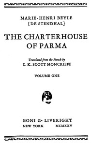 Cover of The Charterhouse of Parma, Volume 1