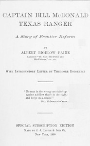 Cover of Captain Bill McDonald, Texas Ranger: A Story of Frontier Reform