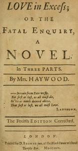 Cover of Love in Excess; or, the Fatal Enquiry A Novel in Three Parts