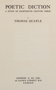 Cover of Poetic diction: A study of eighteenth century verse