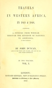 Cover of Travels in Western Africa in 1845 & 1846, Volume 1 (of 2) comprising a journey from Whydah through the Kingdom of Dahomey to Adofoodia in the interior