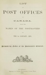 Cover of List of post offices in Canada, with the names of the postmasters ... 1863