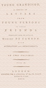 Cover of Young Grandison, volume 2 (of 2) A series of letters from young persons to their friends